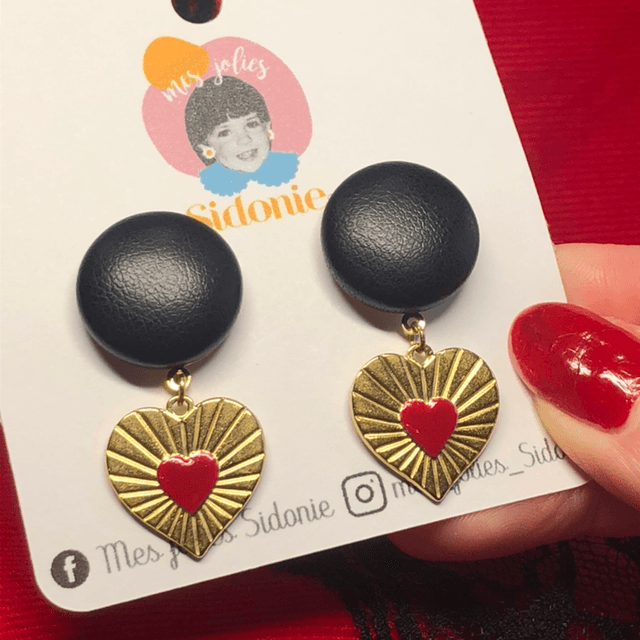 Mini Sidonie rouge pendantes coeur rouge