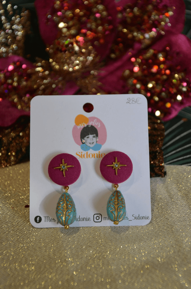 Mini Sidonie pendantes baroque rose et bleu avec étoiles
